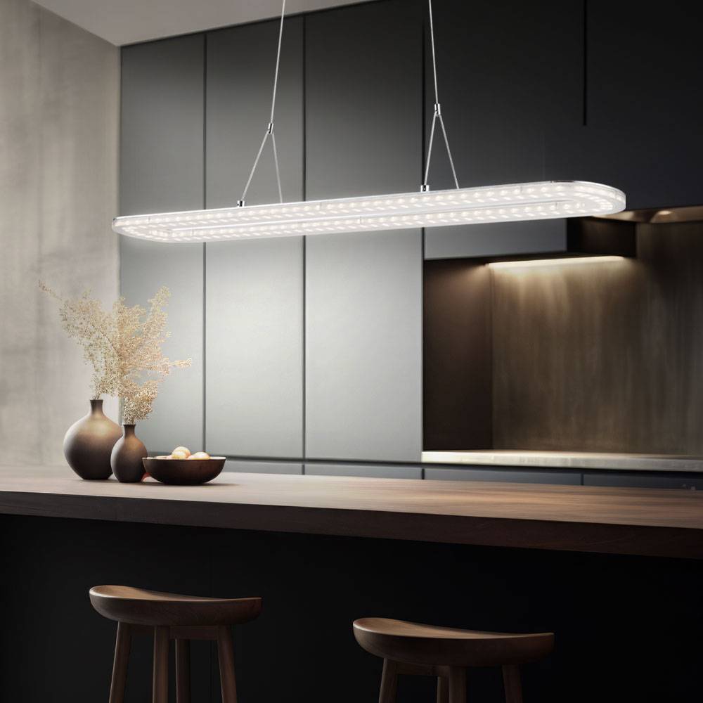 Hängelampe Pendelleuchte Esstischleuchte LED Deckenleuchte chrom, Metall Acryl, 1x LED 18W 1260lm 3000K, HxBxT 120x80x15 cm