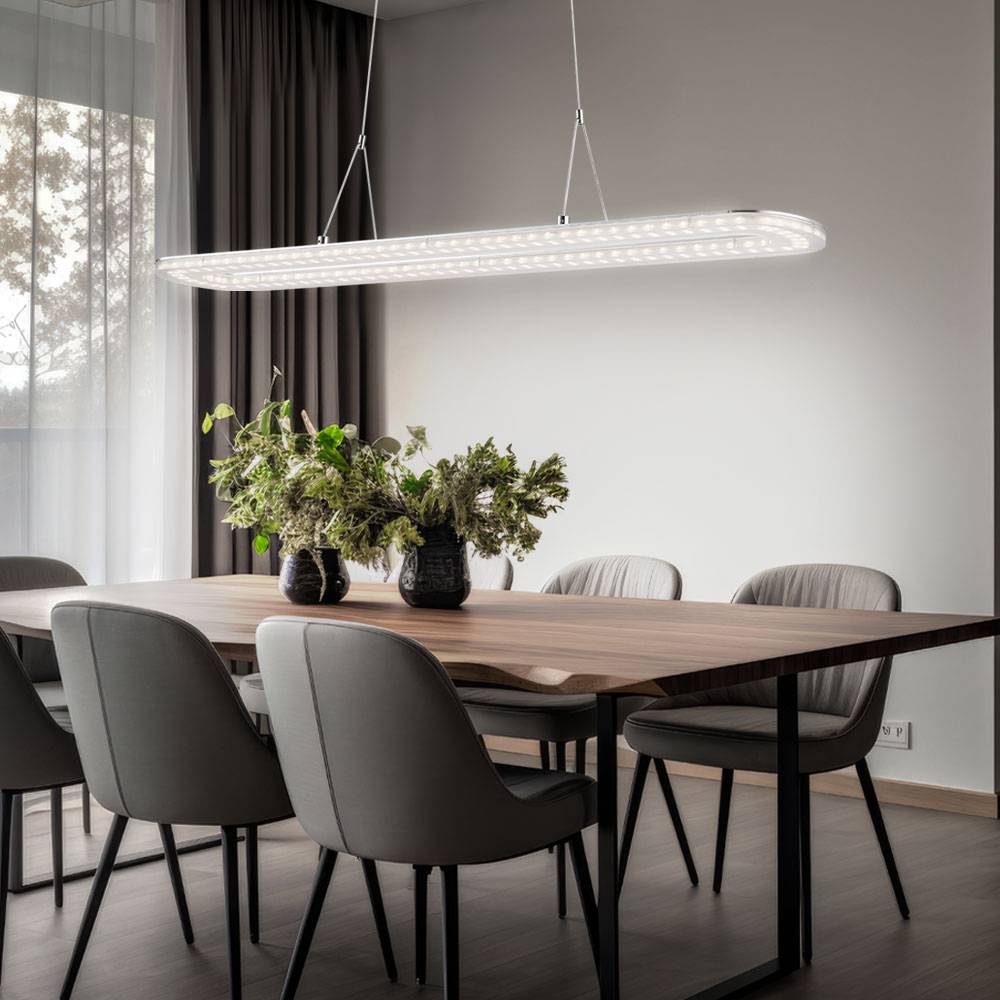 Hängelampe Pendelleuchte Esstischleuchte LED Deckenleuchte chrom, Metall Acryl, 1x LED 18W 1260lm 3000K, HxBxT 120x80x15 cm