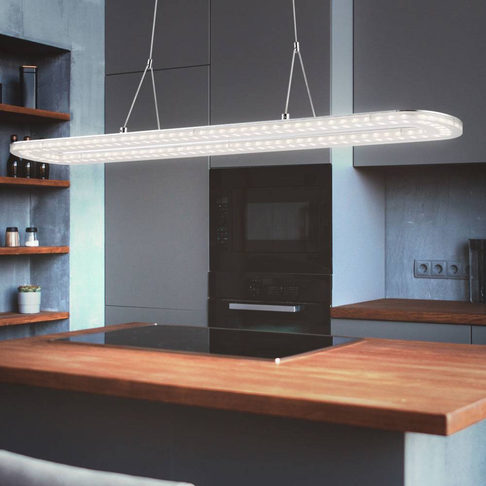 Hängelampe Pendelleuchte Esstischleuchte LED Wohnzimmerlampe Deckenleuchte chrom, Metall Acryl, 1x LED 18W 1260lm warmweiß, HxBxT 120x80x15 cm