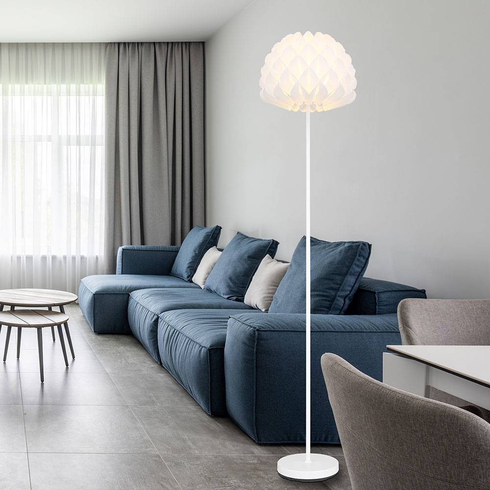 Stehlampe Modern Stehleuchte Fernbedienung dimmbar weiß Stehlampe Wohnzimmer, Fußschalter, Farbwechsel, Metall weiß, 1x RGB LED 9W 806Lm, DxH 37x16