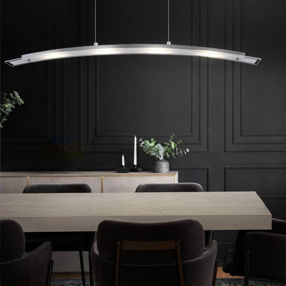 Pendellampe Hängeleuchte Deckenlampe, Esszimmerleuchte Küchenlampe Wohnzimmerleuchte Esstischleuchte, LED 20 Watt 1600lm, Chrom Glas, 120 cm