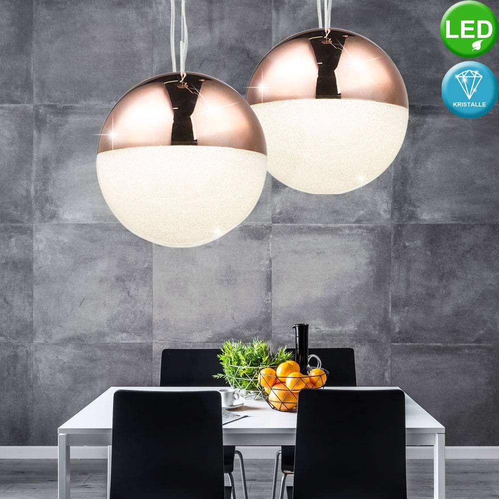 Pendelleuchte Esstischlampe LED Hängeleuchte Wohnzimmerleuchte, Kugel mit Kristallen, kupferfarben, 16W 1410lm neutralweiß, D 28 cm