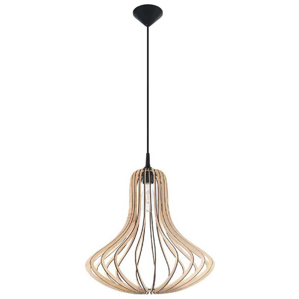 Pendelleuchte Holz Vintage Lampenschirm Holz Pendelleuchte Lamellen , Naturholz Vintage Design gebogen schwarz, 1x E27 Fassung, DxH 41x110 cm