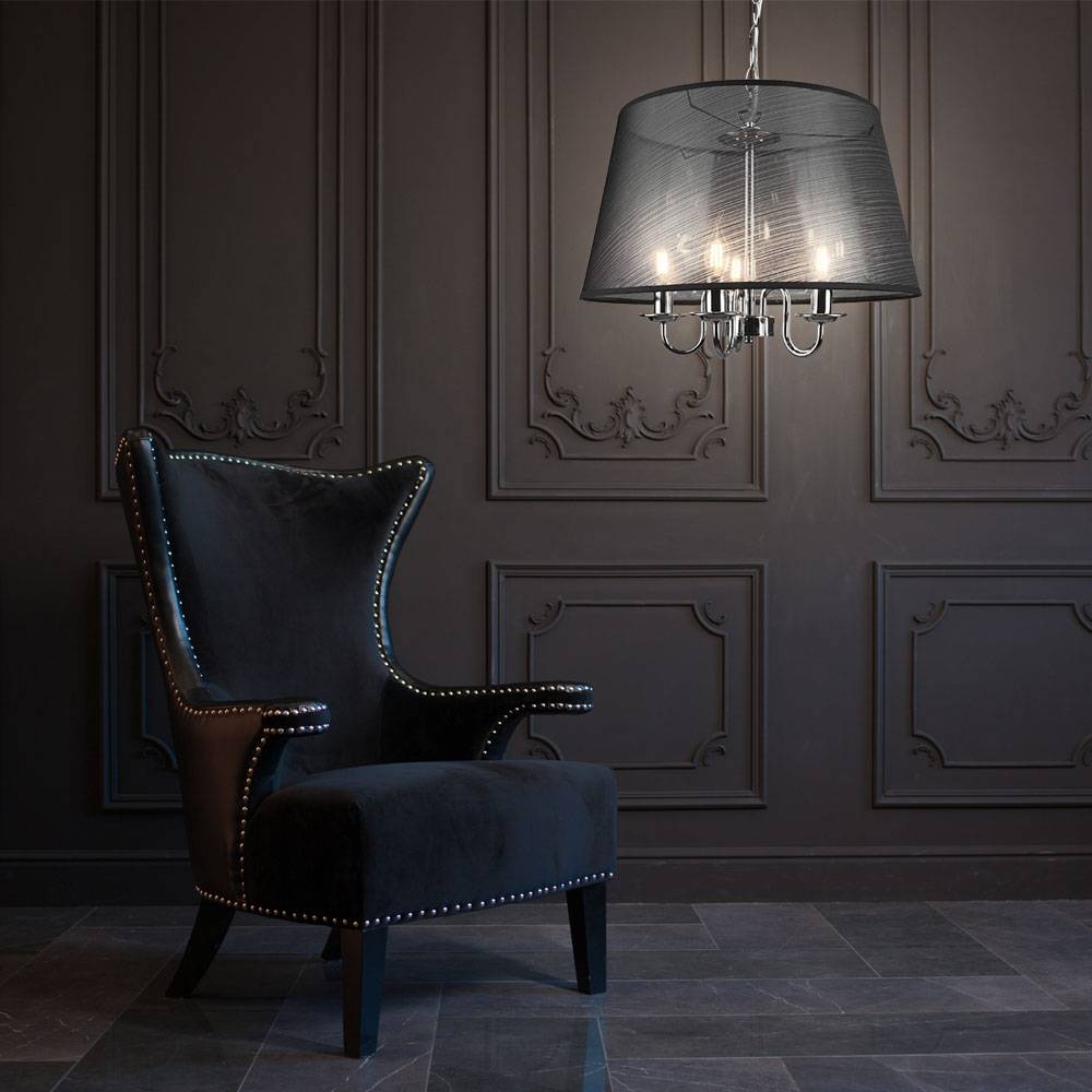 Hängeleuchte Kronleuchter Luster Lüster Pendellampe Hängelampe Pendelleuchte, Metall Chrom, Schwarz, 5x E14, D x H 50 x 150 cm
