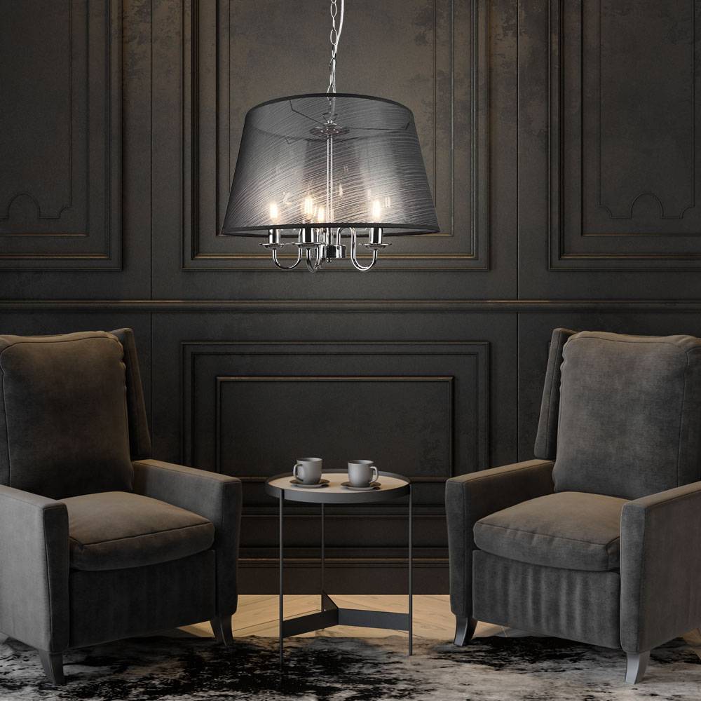 Hängeleuchte Kronleuchter Luster Lüster Pendellampe Hängelampe Pendelleuchte, Metall Chrom, Schwarz, 5x E14, D x H 50 x 150 cm