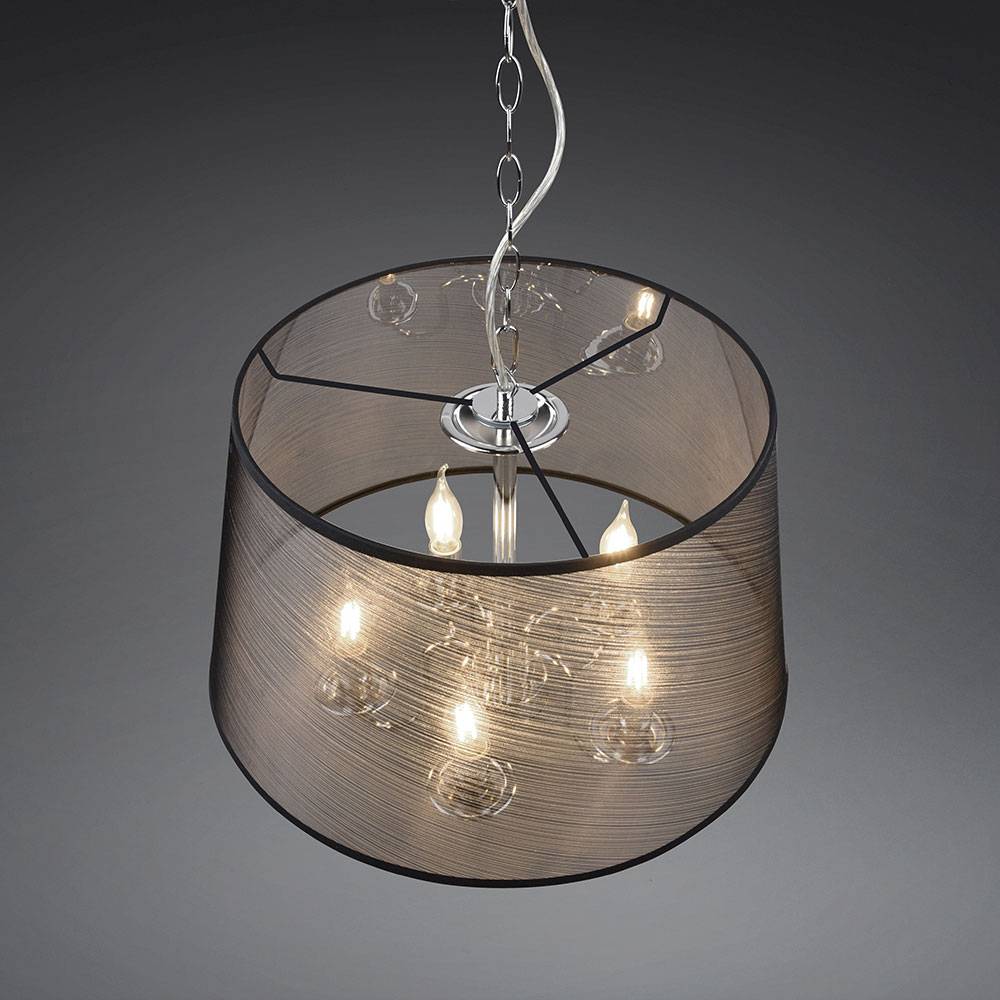 Hängeleuchte Kronleuchter Luster Lüster Pendellampe Hängelampe Pendelleuchte, Metall Chrom, Schwarz, 5x E14, D x H 50 x 150 cm