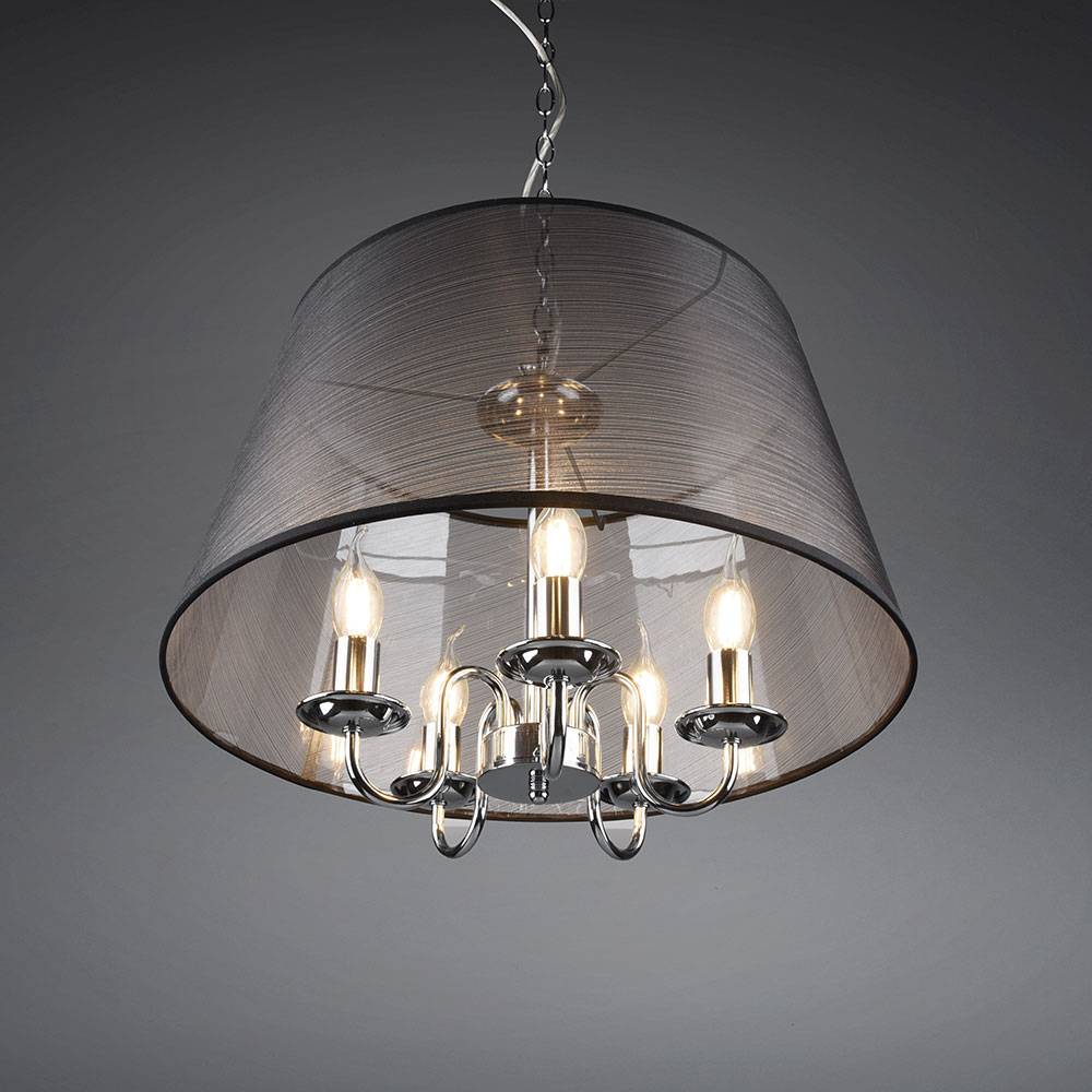 Hängeleuchte Kronleuchter Luster Lüster Pendellampe Hängelampe Pendelleuchte, Metall Chrom, Schwarz, 5x E14, D x H 50 x 150 cm