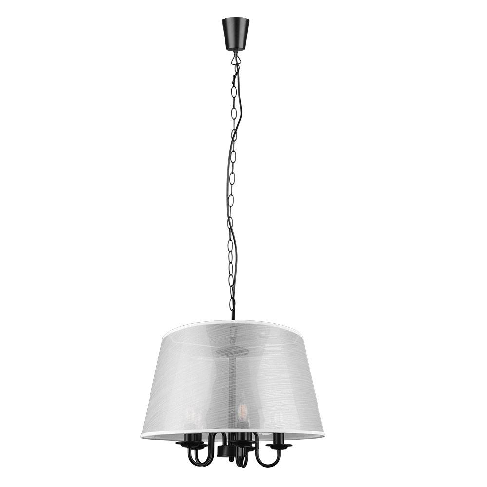 Pendelleuchte Kronleuchter Schirmleuchte Lüster Hängelampe Wohnzimmer, 5 flammig Metall schwarz matt weiß, 5x E14 Fassungen, DxH 50x150 cm