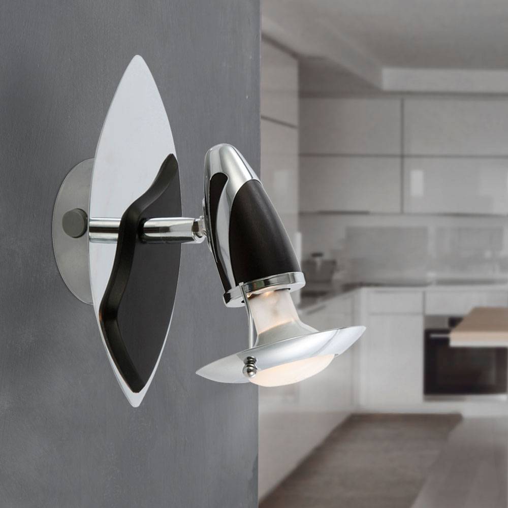 Spotleuchte Wandlampe Leuchte Flurleuchte Leselampe Wohnzimmer, Stahl Eisen silber schwarz, 1x E14 Fassung, HxB 20x17 cm, 2er Set