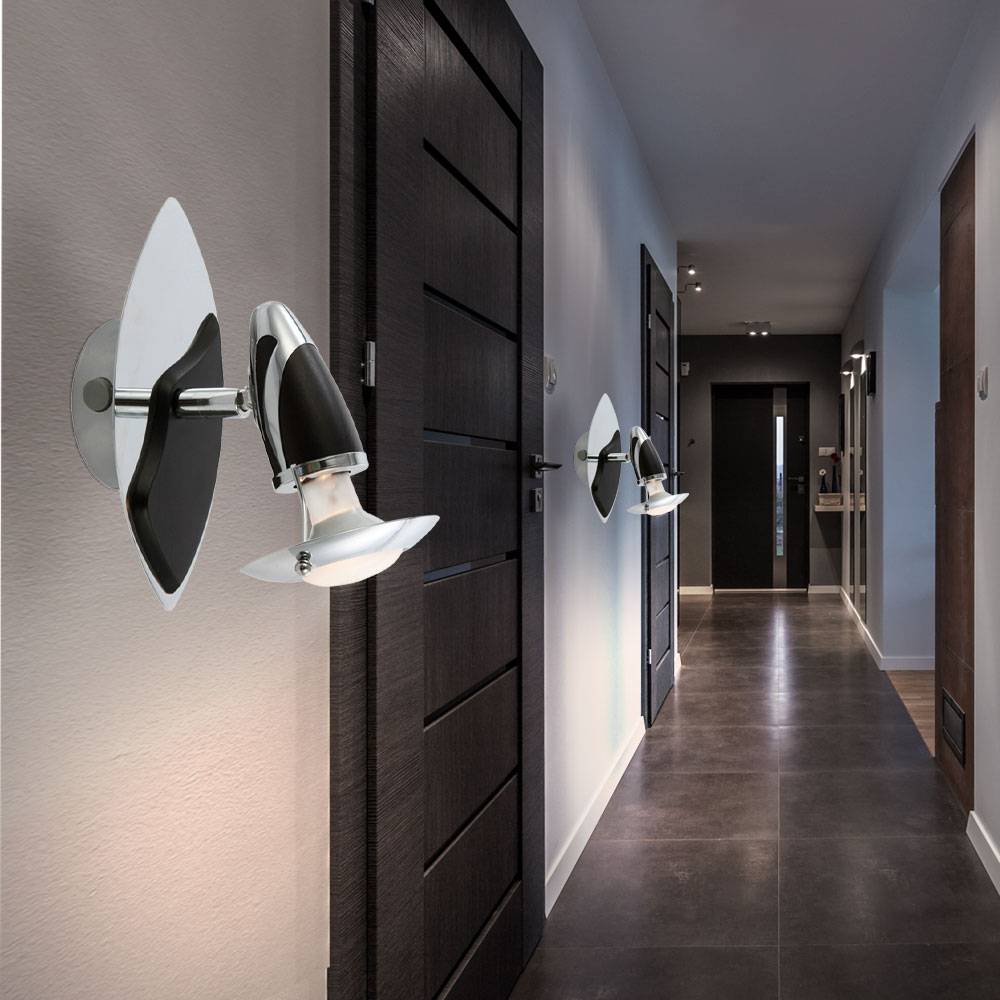 Spotleuchte Wandlampe Leuchte Flurleuchte Leselampe Wohnzimmer, Stahl Eisen silber schwarz, 1x E14 Fassung, HxB 20x17 cm, 2er Set