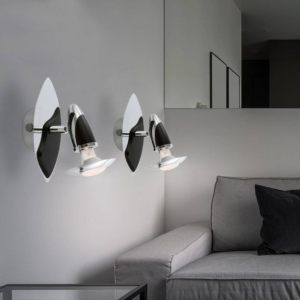 Spotleuchte Wandlampe Leuchte Flurleuchte Leselampe Wohnzimmer, Stahl Eisen silber schwarz, 1x E14 Fassung, HxB 20x17 cm, 2er Set