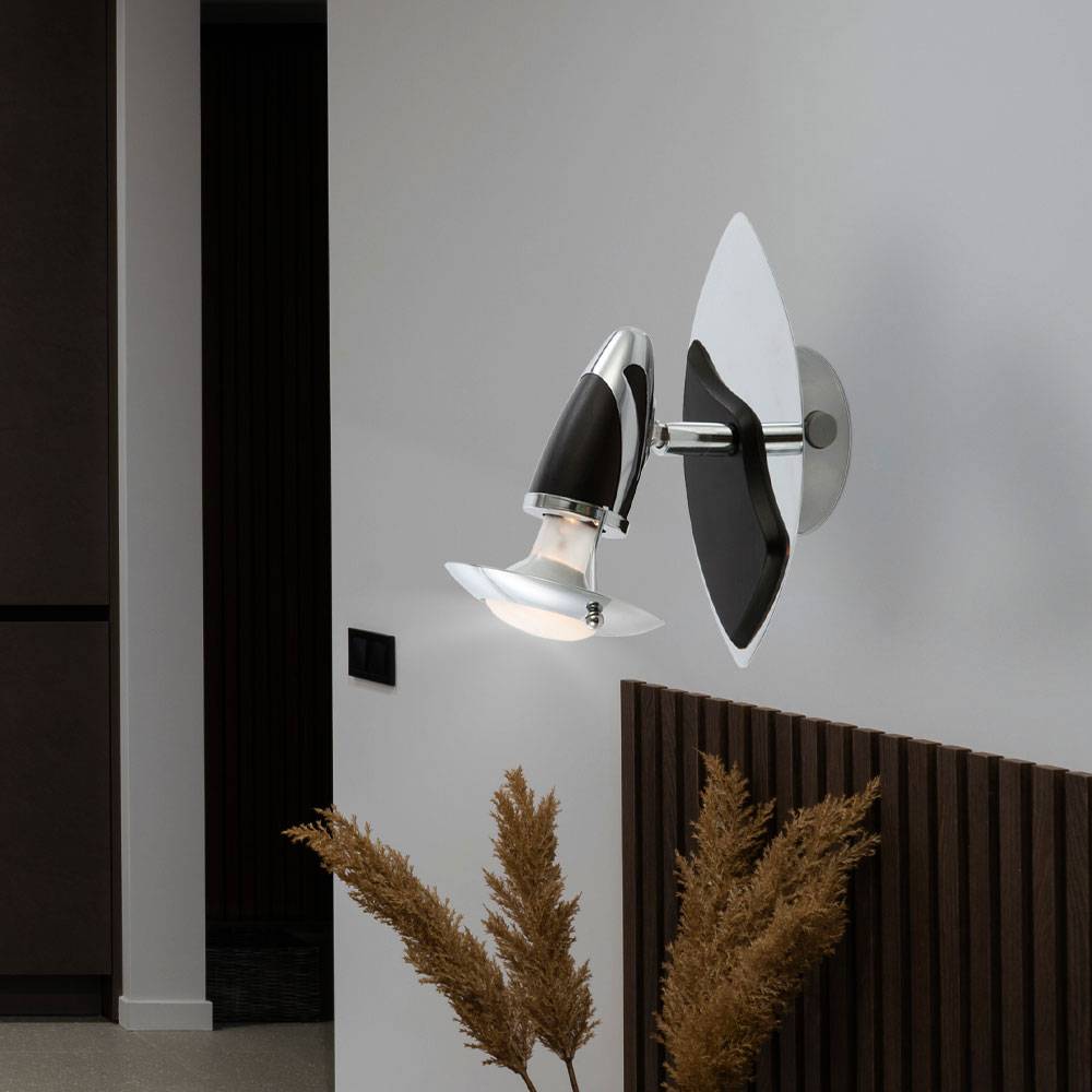 Spotleuchte Wandlampe Leuchte Flurleuchte Leselampe Wohnzimmer, Stahl Eisen silber schwarz, 1x E14 Fassung, HxB 20x17 cm, 2er Set