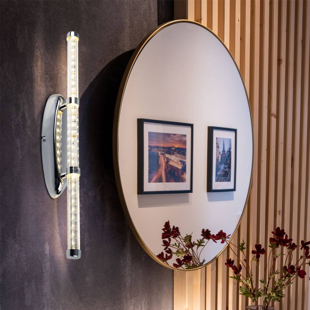 Wandleuchte Lampe Spiegelleuchte Schlafzimmerlampe Wohnzimmer, Rohförmig Chrom klar, 1x LED 10W 700Lm 3200K, HxB 50x7 cm