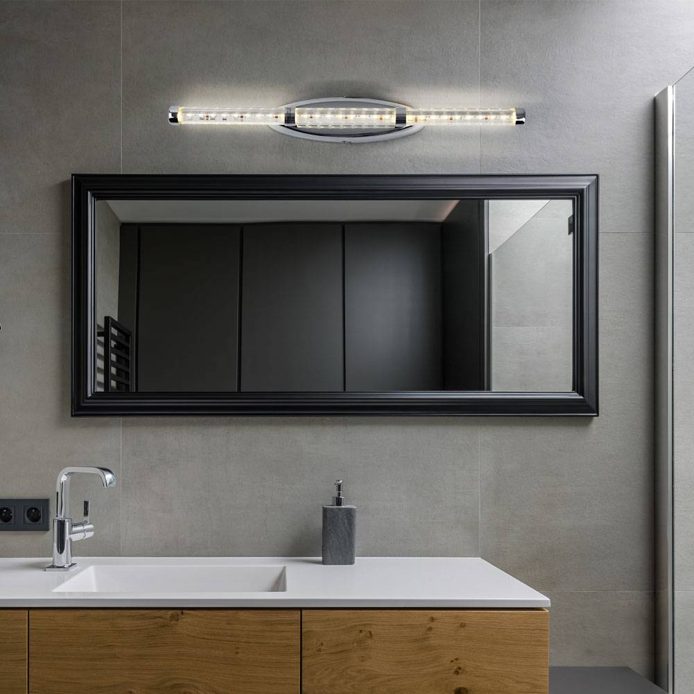 Wandleuchte Lampe Spiegelleuchte Schlafzimmerlampe Wohnzimmer, Rohförmig Chrom klar, 1x LED 10W 700Lm 3200K, HxB 50x7 cm
