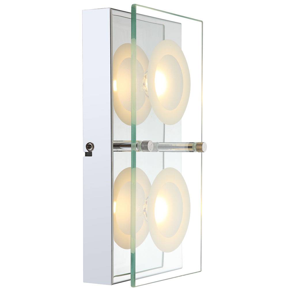 LED Wandleuchte Glas Wandlampe Flurleuchte Chrom Wohnzimmerleuchte mit Glasplatte, klar satiniert, 2x 5W 360lm warmweiß, LxBxH 25x12,5x6,5 cm