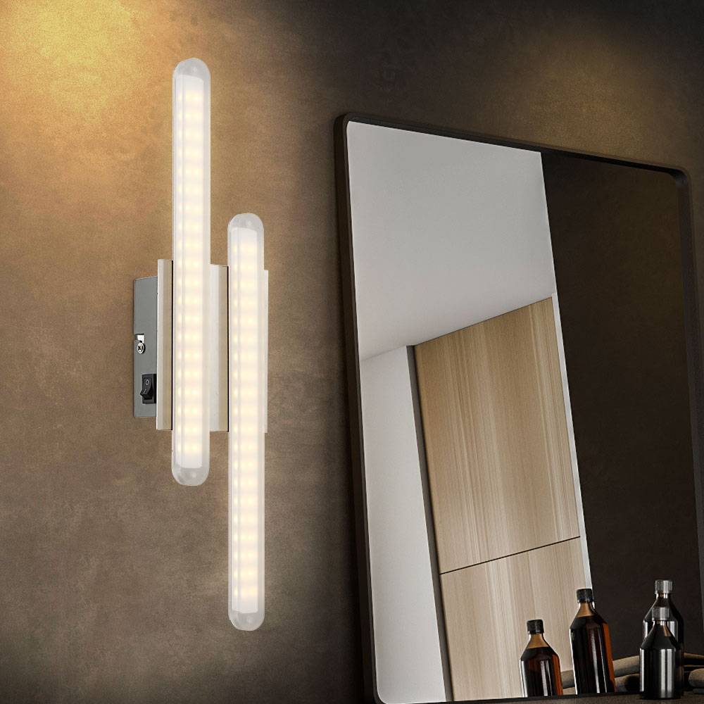 Wandleuchte Wandlampe Flurleuchte Wohnzimmerleuchte mit Stäben Metall, 2 Flammig Chrom silber, LED 4W 260Lm, warmweiß, LxBxH 40x10x5,5cm