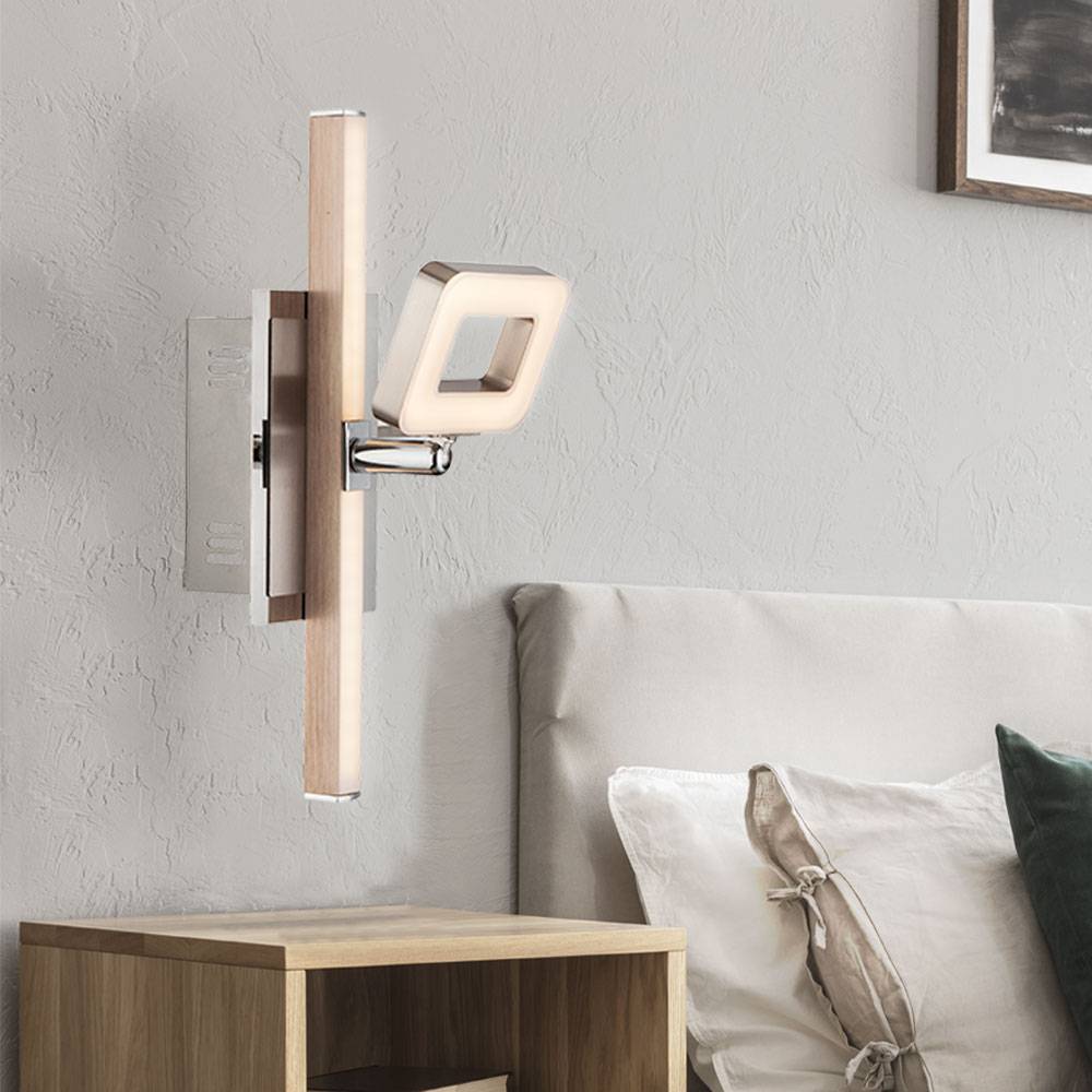 schwenkbare Wandleuchte Wandlampe mit Schalter LED Treppenbeleuchtung, Chrom nickel-matt, 1x LED 6W 540Lm, LxBxH 25x7x15,5 cm, 2er Set