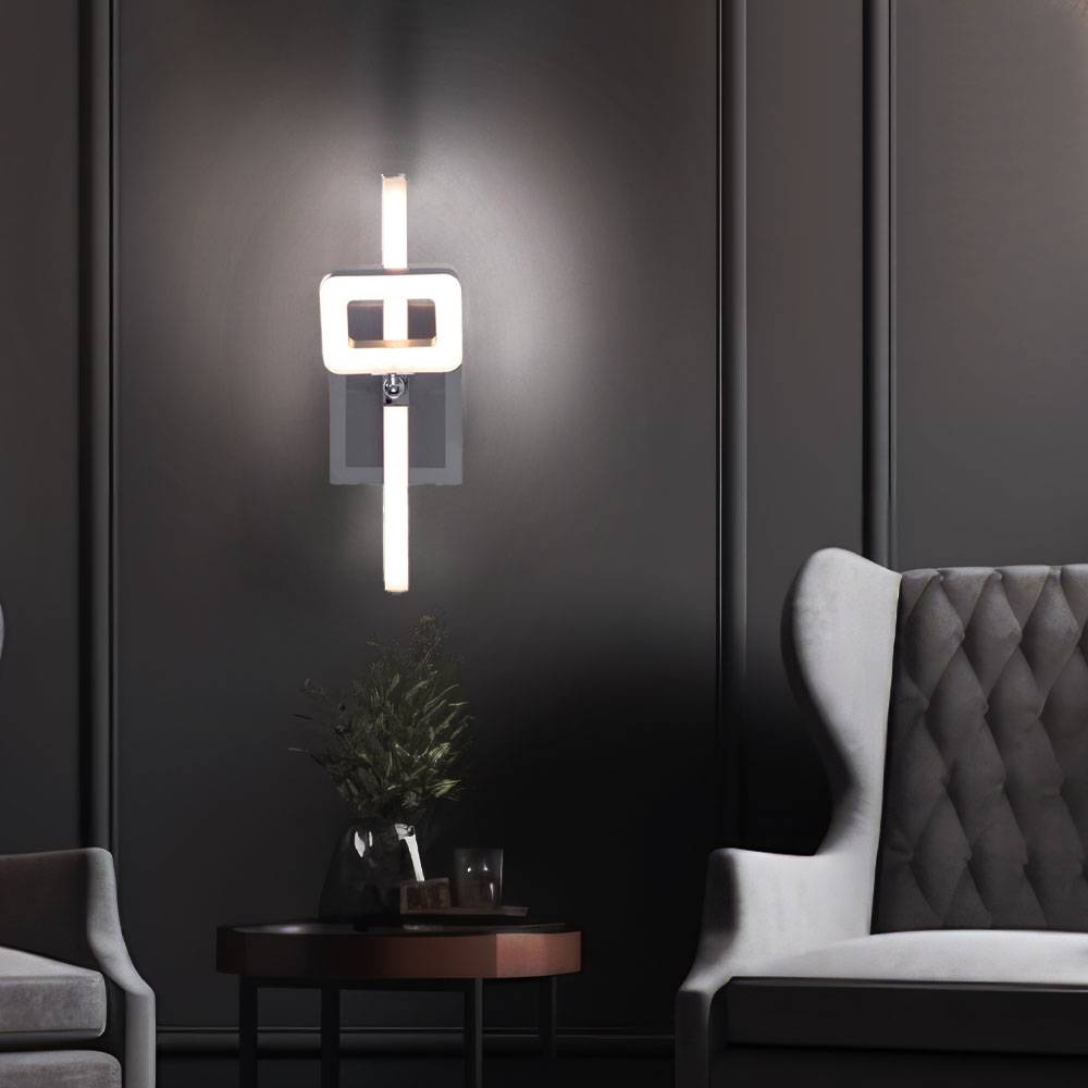 schwenkbare Wandleuchte Wandlampe mit Schalter LED Treppenbeleuchtung, Chrom nickel-matt, 1x LED 6W 540Lm warmweiß, LxBxH 25x7x15,5 cm