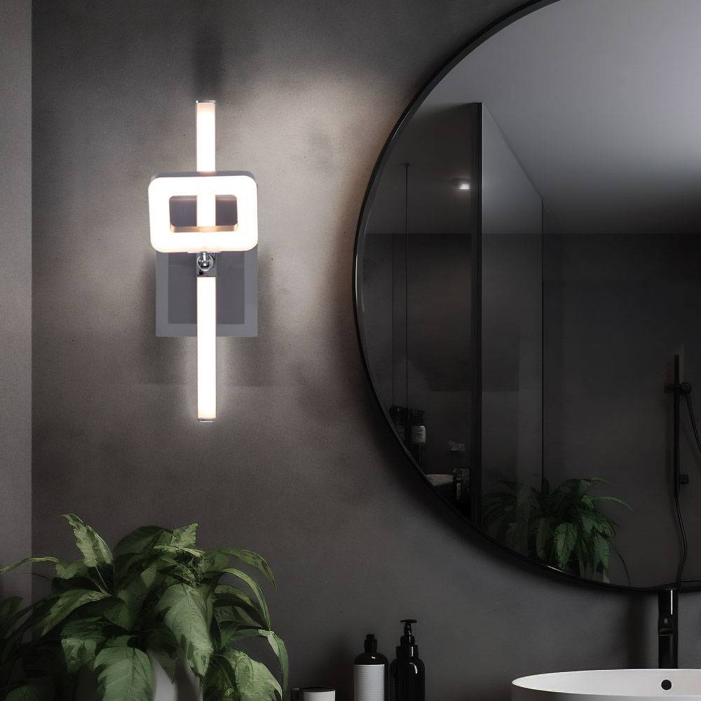 schwenkbare Wandleuchte Wandlampe mit Schalter LED Treppenbeleuchtung, Chrom nickel-matt, 1x LED 6W 540Lm warmweiß, LxBxH 25x7x15,5 cm