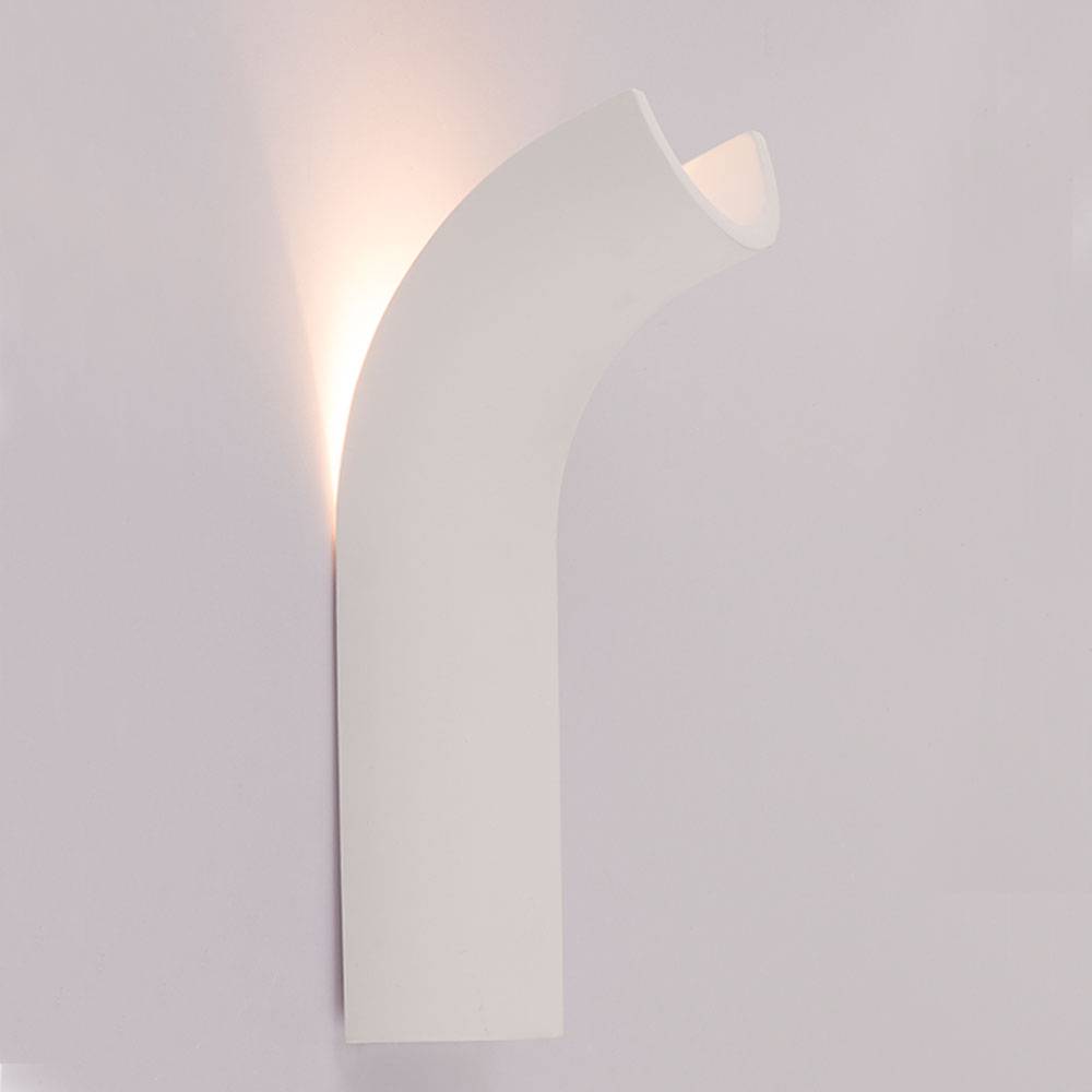 Wandleuchte Wandlampe Innenleuchte Flurleuchte Eingangsbereich, Gipsgestell weiß, gebogene Form, 1x LED 4,2 Watt 200 Lumen warmweiß, HxBxA 30x10x12