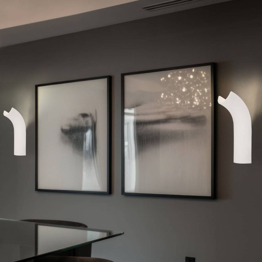 Wandleuchte Wandlampe Innenleuchte Flurleuchte Eingangsbereich, Gipsgestell weiß, gebogene Form, 1x LED 4,2 Watt 200 Lumen warmweiß, HxBxA 30x10x12