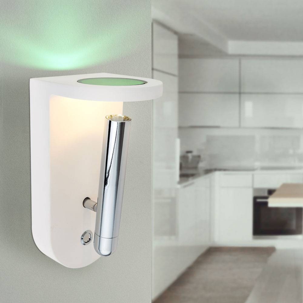 Wandlampe Innen modern Wohnzimmer Wandleuchte mit beweglichem Spot aus Gips, weiß Gläser tauschbar, 4,2 Watt 180 Lumen 3000 Kelvin, HxB 22x10,5 cm
