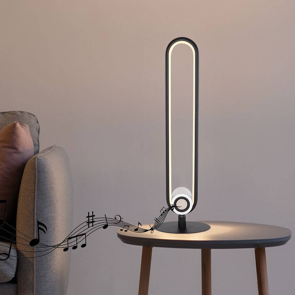 Tischleuchte LED Tischlampe Lautsprecher Nachttischlampe schwarz, Schlafzimmer, opal, 1x LED 12W 550Lm 3000K, DxH 15x50 cm