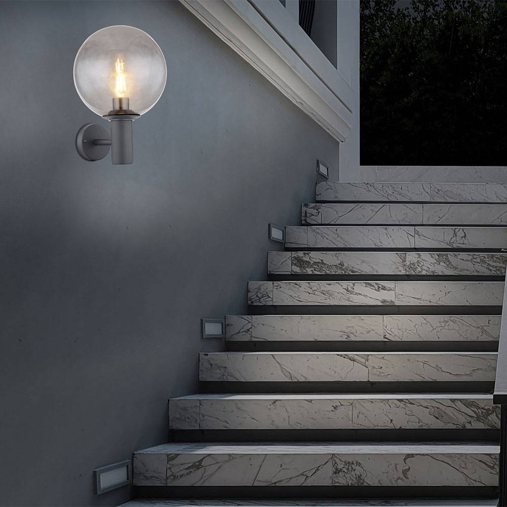 Außenlampe Edelstahl Wand Wandleuchte Außen E27 Terassenlampe Außen anthrazit, Glas rauch, 1x E27, LxBxH 26,5x25x37 cm