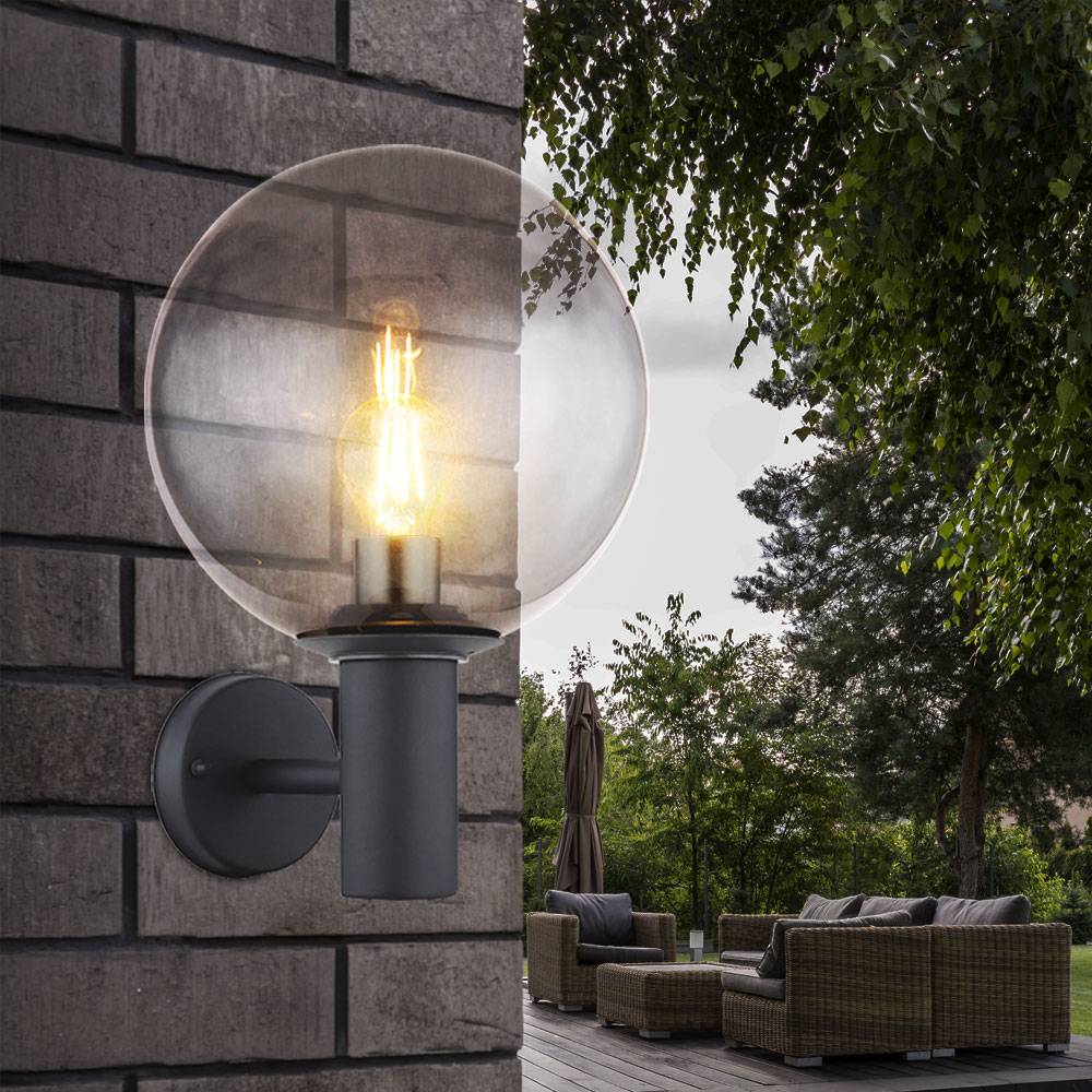 Außenlampe Edelstahl Wandleuchte Außen E27 Terrassenlampe Außen anthrazit, Glas rauch, 1x E27, LxBxH 26,5x25x37 cm