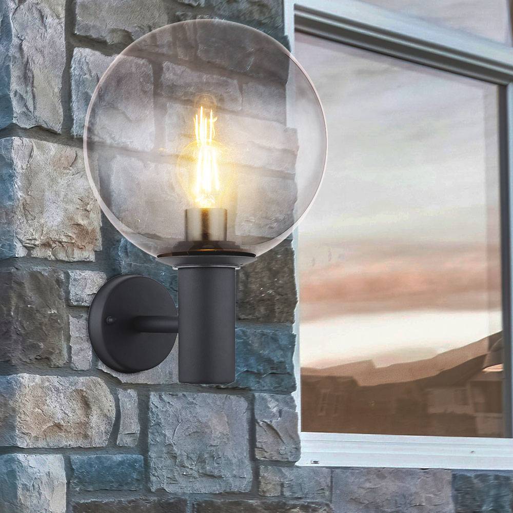 Außenlampe Edelstahl Wand Wandleuchte Außen E27 Terassenlampe Außen anthrazit, Glas rauch, 1x E27, LxBxH 26,5x25x37 cm