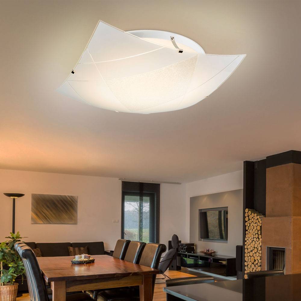 Deckenlampe Glas weiß Flurlampe quadratisch Deckenleuchte Wohnzimmerlampe, 1x LED 24W 1750Lm neutralweiß, LxBxH 40x40x10 cm