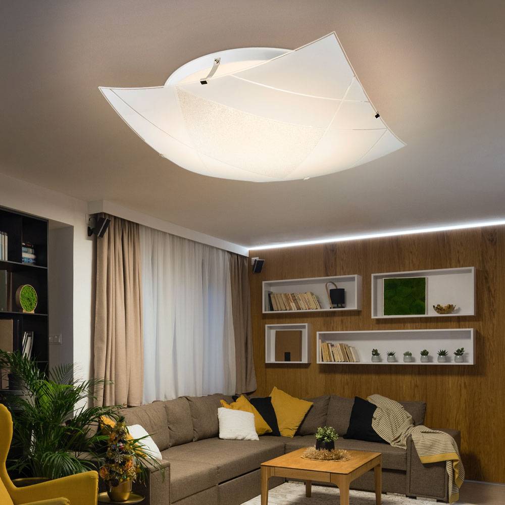 Deckenlampe Glas weiß Flurlampe quadratisch Deckenleuchte Wohnzimmerlampe, 1x LED 24W 1750Lm neutralweiß, LxBxH 40x40x10 cm