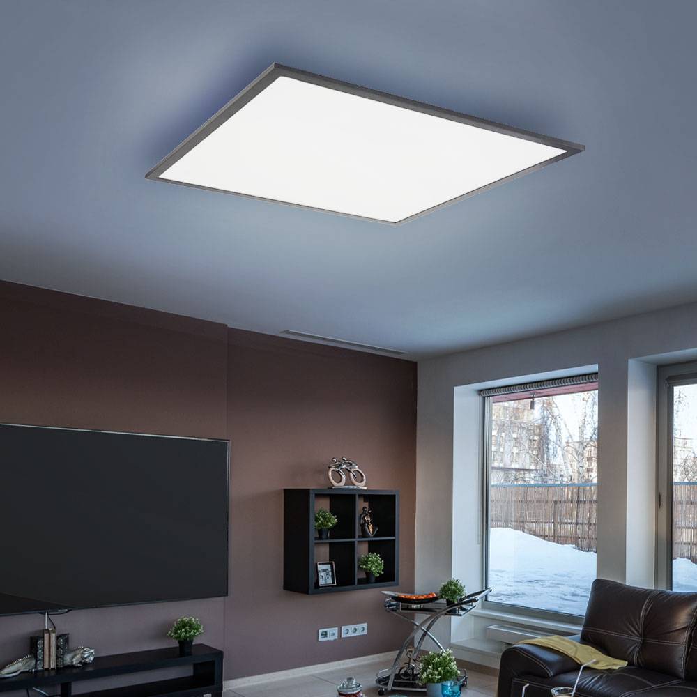 Deckenleuchte Deckenpanel Aufbaupanel Designleuchte Deckenlampe Wohnzimmer, quadratisch weiß opal graphit, 1x LED 12 Watt 800 Lumen warmweiß, HxLxB