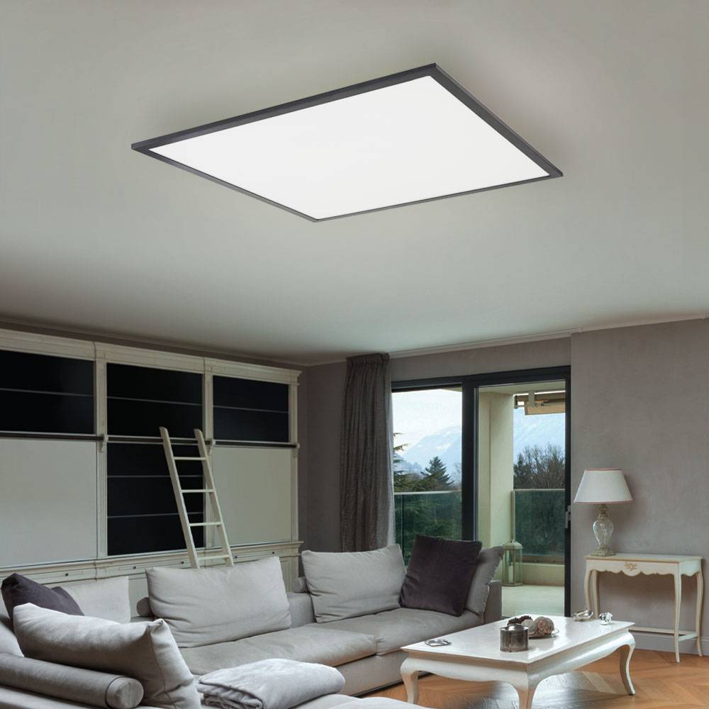 Deckenleuchte Deckenpanel Aufbaupanel Designleuchte Deckenlampe Wohnzimmer, quadratisch weiß opal graphit, 1x LED 12 Watt 800 Lumen warmweiß, HxLxB