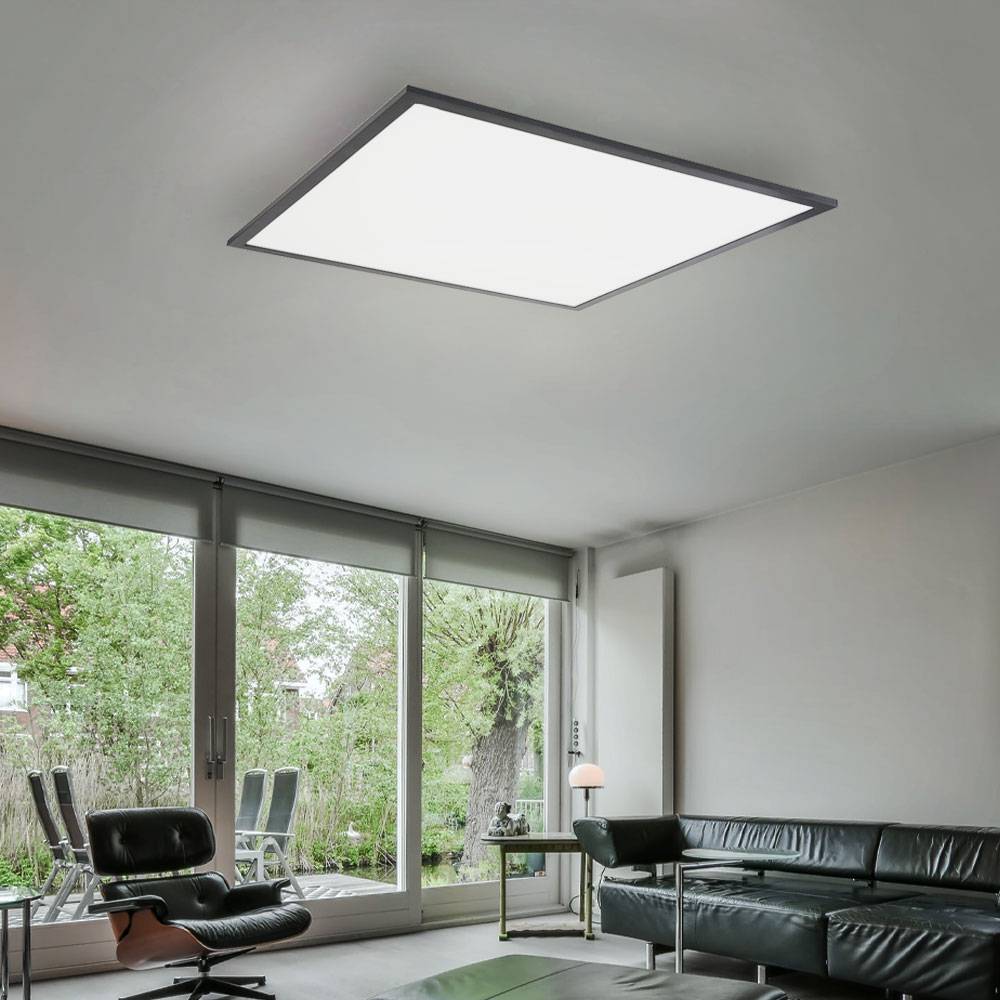 Deckenleuchte Deckenpanel Aufbaupanel Designleuchte Deckenlampe Wohnzimmer, quadratisch weiß opal graphit, 1x LED 12 Watt 800 Lumen warmweiß, HxLxB