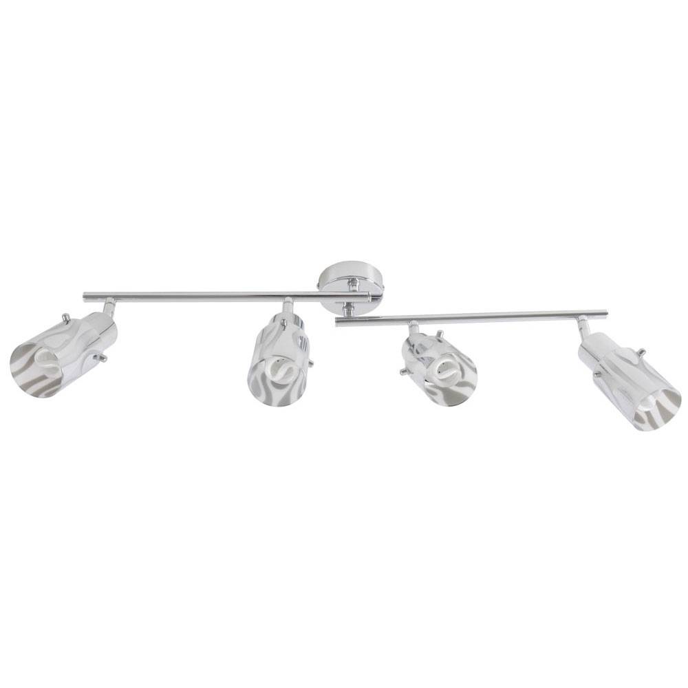 Deckenstrahler Deckenleuchte Wohnzimmer Spotleiste, bewegliche Strahler, Glas Chrom opal, 4x E14 Fassungen, LxH 69x12,5cm
