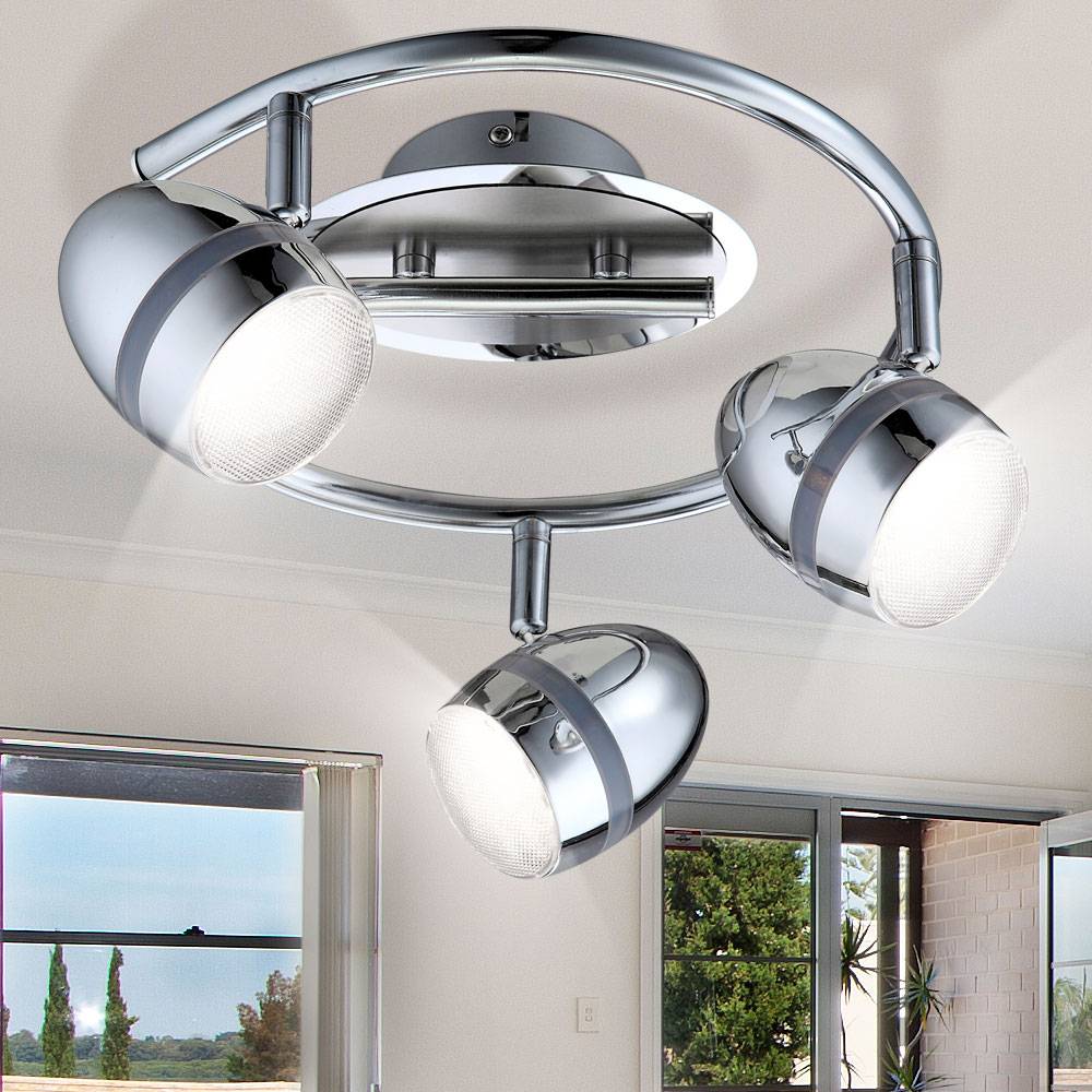 Deckenlampe Rondell Deckenleuchte Wohnzimmer Spots verstellbar silber chrom, Metall, 3x LED 3 Watt 220 Lumen, DxH 35x18 cm