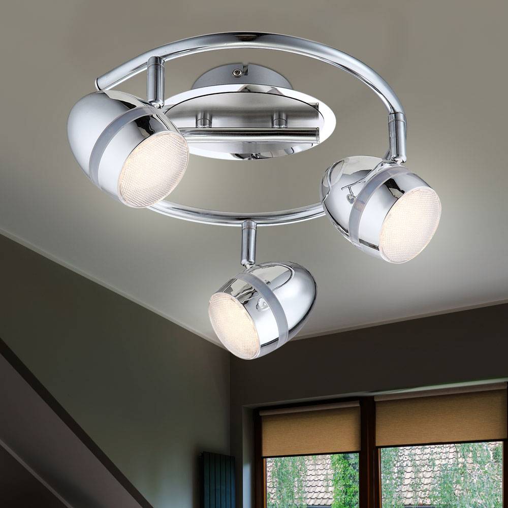 Deckenlampe Rondell Deckenleuchte Wohnzimmer Spots verstellbar silber chrom, Metall, 3x LED 3 Watt 220 Lumen, DxH 35x18 cm