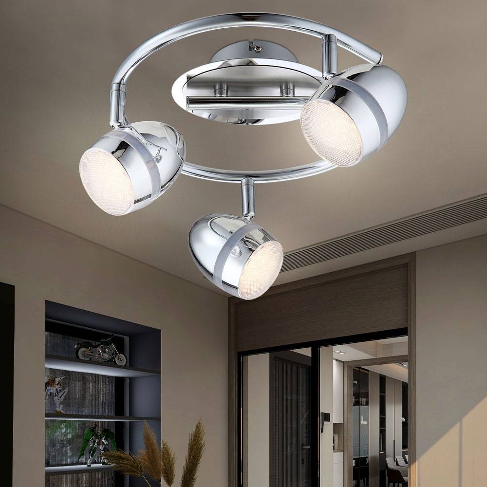 Deckenlampe Rondell Deckenleuchte Wohnzimmer Spots verstellbar silber chrom, Metall, 3x LED 3 Watt 220 Lumen, DxH 35x18 cm