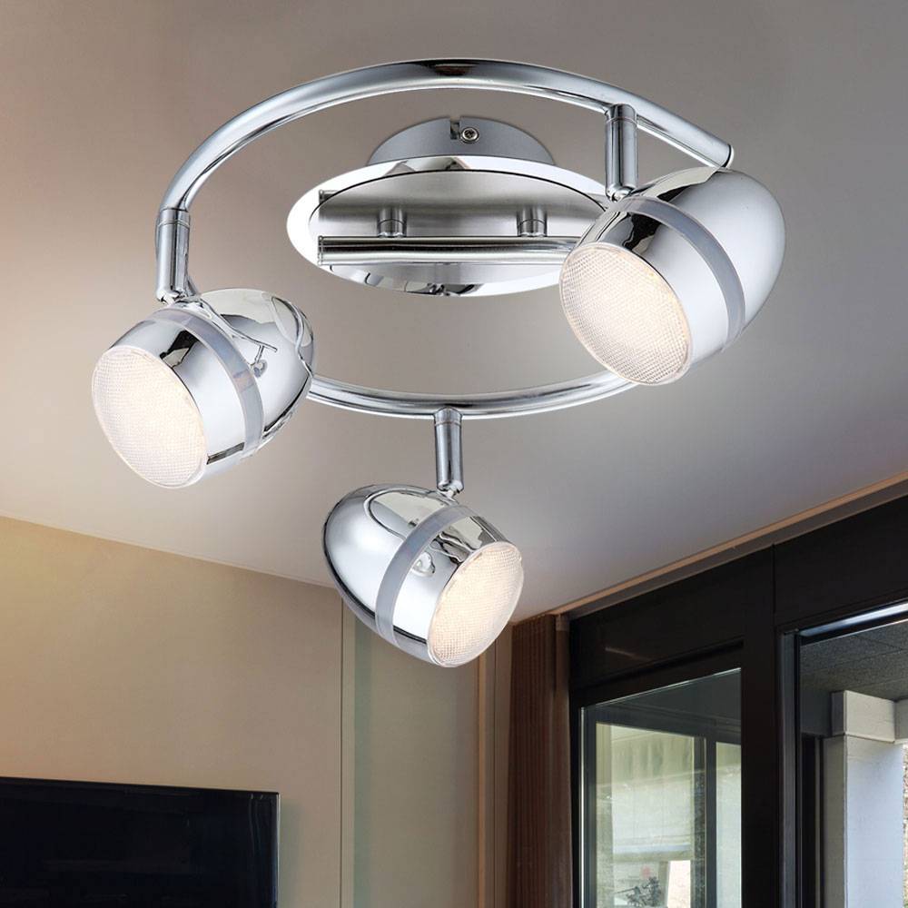 Deckenlampe Rondell Deckenleuchte Wohnzimmer Spots verstellbar silber chrom, Metall, 3x LED 3 Watt 220 Lumen, DxH 35x18 cm