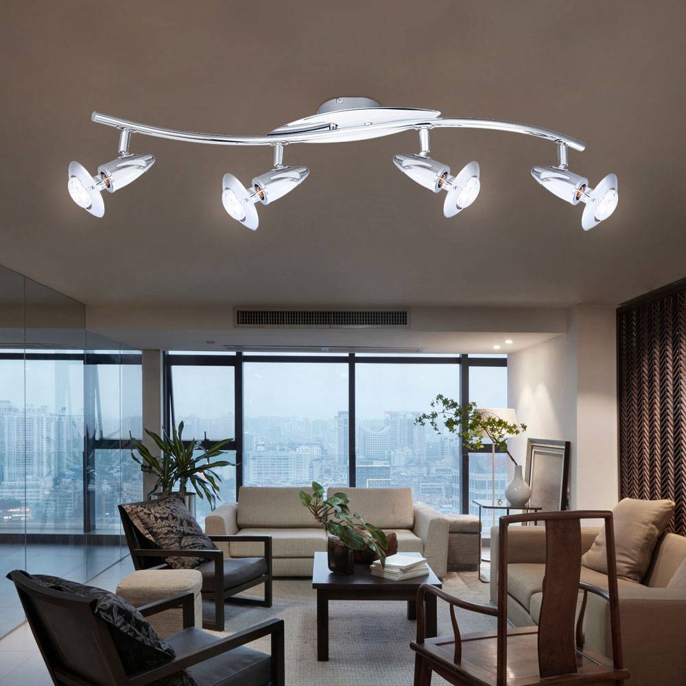 Decken Lampe Leuchte Beleuchtung Metall Chrom Weiß Spot Beweglich Schlaf Zimmer