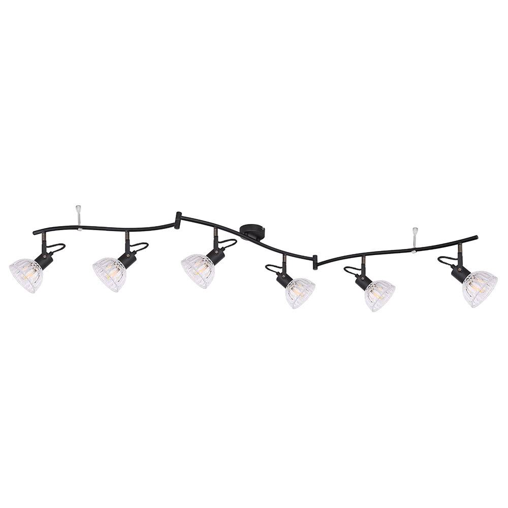 Spotleiste 6-Flammig Deckenleuchte 6 Strahler Deckenlampe schwenkbar, Glas klar, Metall schwarz, 6x E14 Fassungen, L 150 cm