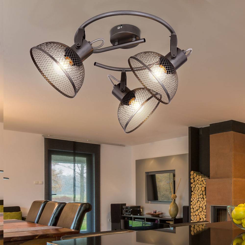 Deckenleuchte 3 Flammig Spotleuchte schwenkbar Deckenlampe Gitterschirme, Metall, 3x E27 Fassungen, DxH 30x20,6 cm