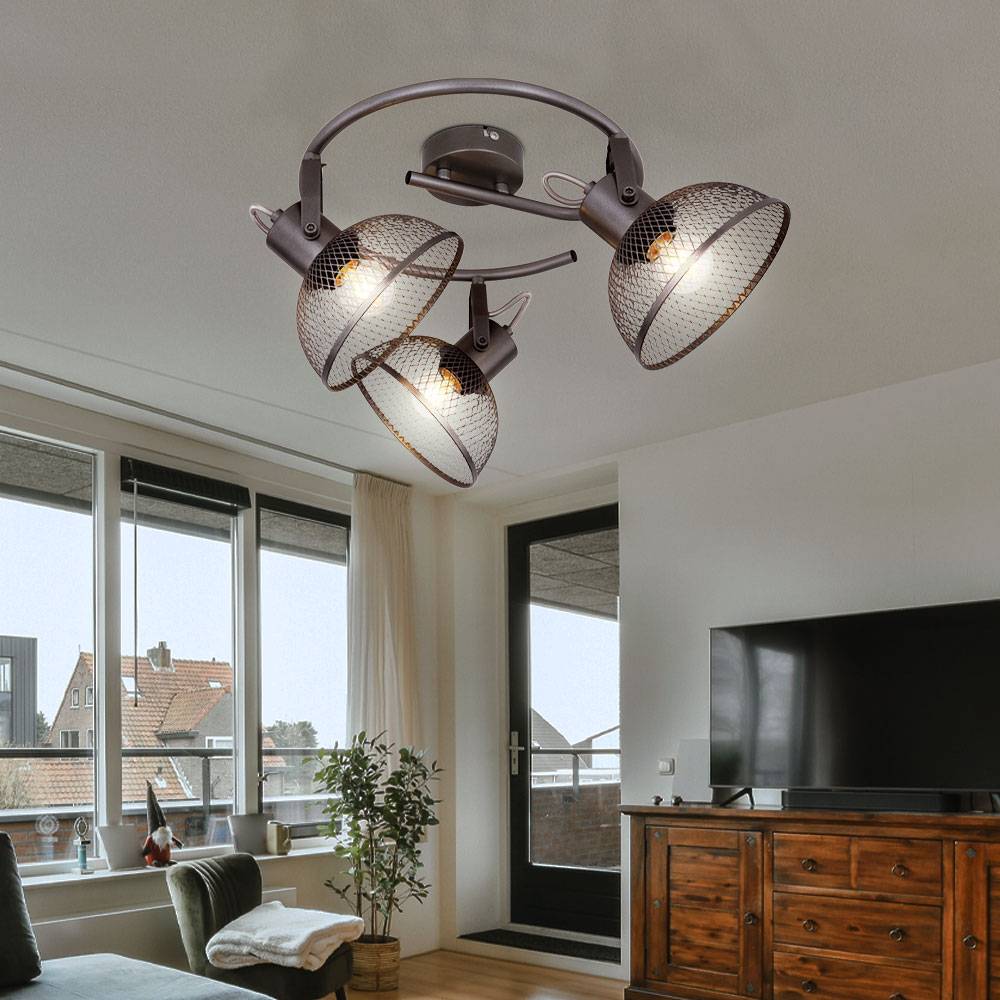 Deckenleuchte 3 Flammig Spotleuchte schwenkbar Deckenlampe Gitterschirme, Metall, 3x E27 Fassungen, DxH 30x20,6 cm