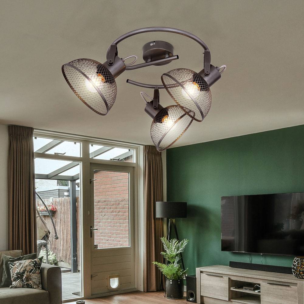 Deckenleuchte 3 Flammig Spotleuchte schwenkbar Deckenlampe Gitterschirme, Metall, 3x E27 Fassungen, DxH 30x20,6 cm