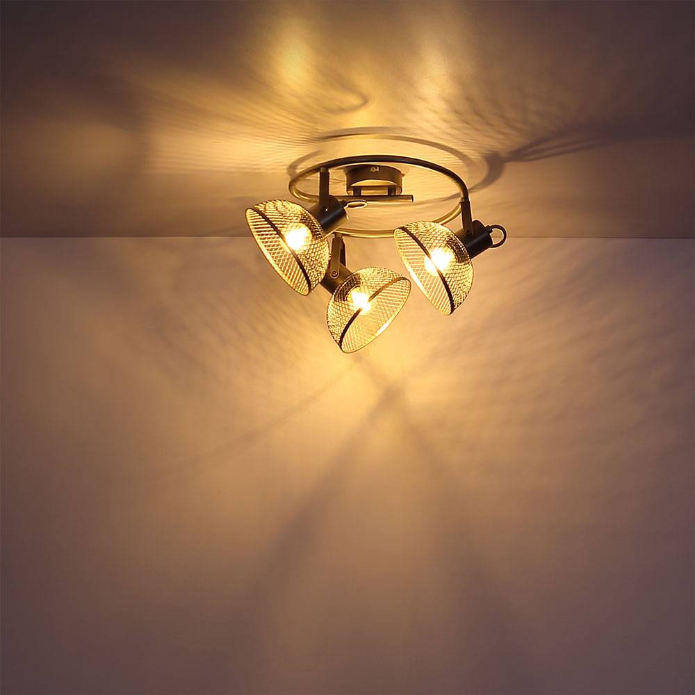Deckenleuchte 3 Flammig Spotleuchte schwenkbar Deckenlampe Gitterschirme, Metall, 3x E27 Fassungen, DxH 30x20,6 cm