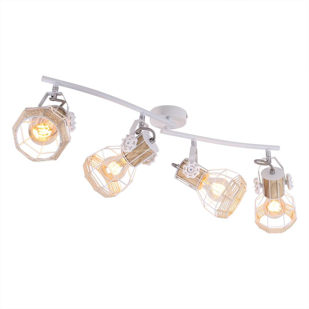 Deckenstrahler 4 Flammig Metall Deckenleuchte Holz E27 Spotbalken 4 Flammig weiss, Strahler schwenkbar, 4x E27, LxBxH 72x32x20 cm