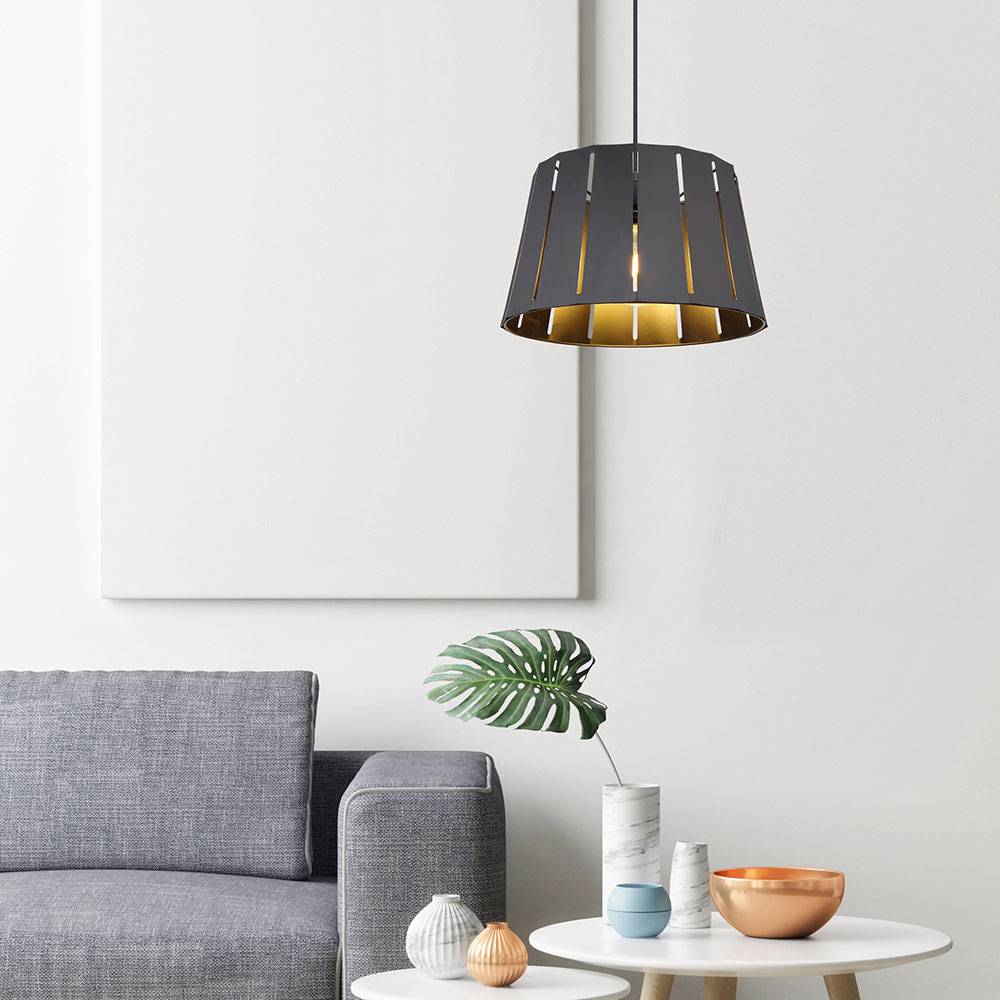 Hängeleuchte Esszimmer Pendelleuchte schwarz Holzoptik Hängelampe Modern, Fernbedienung dimmbar, 1x RGB LED 8,5W 806Lm warmweiß, DxH 35x120 cm