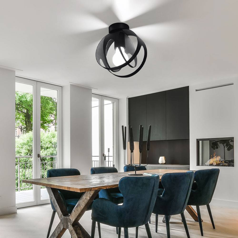 Kugel Deckenlampe schwarz Lampen Esszimmer Deckenleuchte rund schwarz 1 Flammig, Metall, 1x E27, DxH 16x21 cm