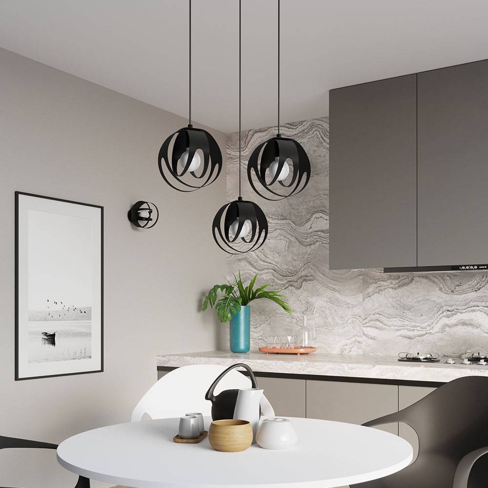 Kugel Deckenlampe schwarz Lampen Esszimmer Deckenleuchte rund schwarz 1 Flammig, Metall, 1x E27, DxH 16x21 cm